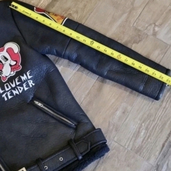 Rare Faux Leather Faux Shearling Collar & Lining Moto Punk Retro Biker Jacket, S - Picture 5 of 13